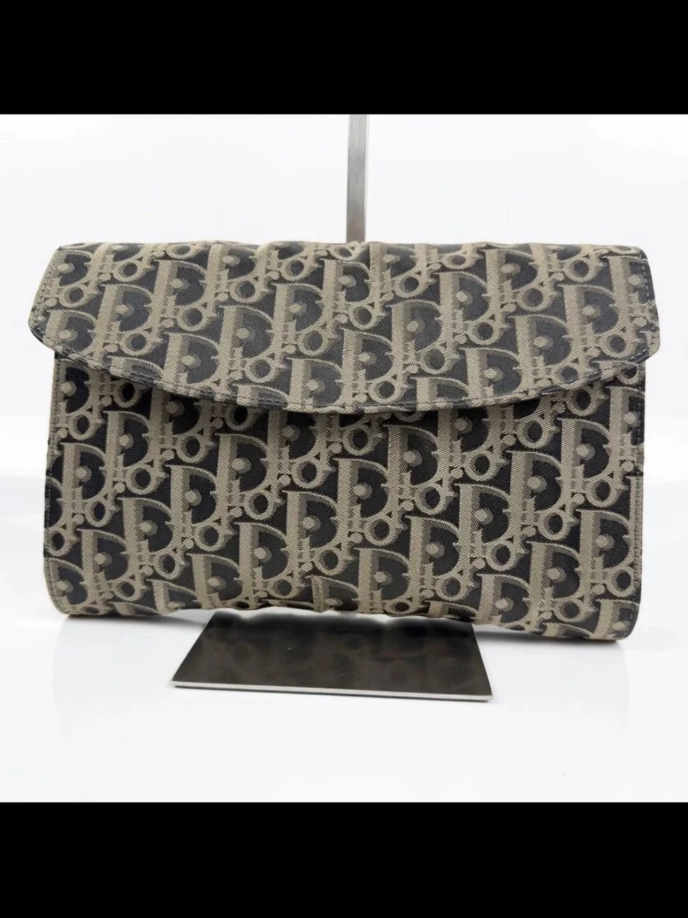 Dior Foldover Clutch in Black and Tan Signature Canvas